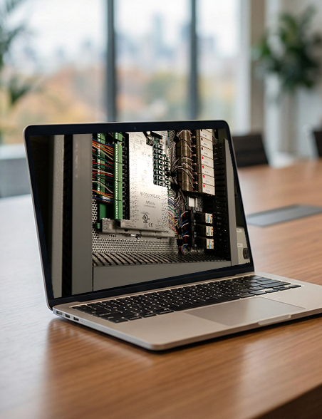 Laptop displaying technology components, symbolizing Automated Technologies' innovative solutions and commitment to a collaborative workplace culture.